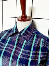 画像4: チェック ネイビー レトロ USA古着 シャツ ヴィンテージブラウス (4)