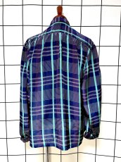 画像2: チェック ネイビー レトロ USA古着 シャツ ヴィンテージブラウス (2)