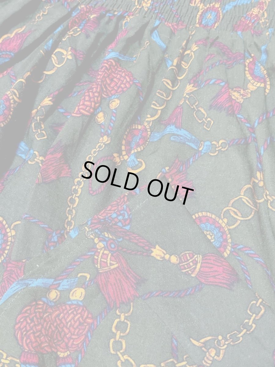 画像7: スカーフ柄 グリーン ウエストゴム レトロ 古着 ヴィンテージスカート (7)