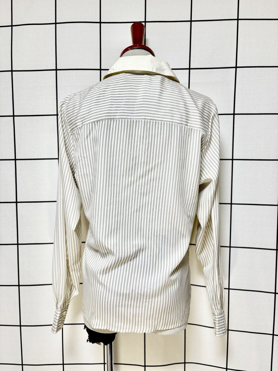画像2: ストライプ 襟切り替えし レトロ 国産古着 長袖 シャツ ヴィンテージブラウス (2)