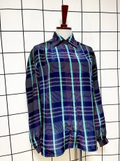 画像3: チェック ネイビー レトロ USA古着 シャツ ヴィンテージブラウス (3)