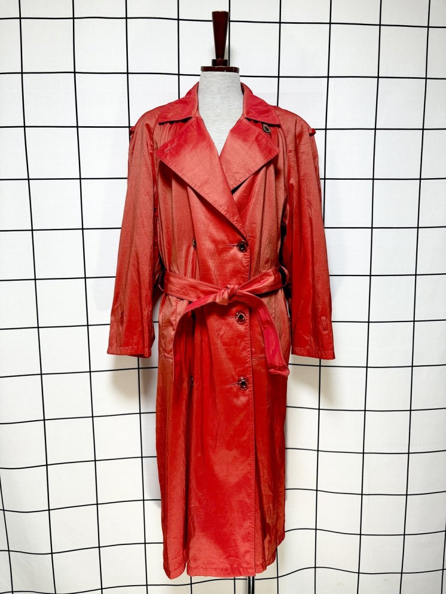 画像10: レッド 無地 リボンベルト付 レトロ USA古着 ヴィンテージトレンチコート (10)