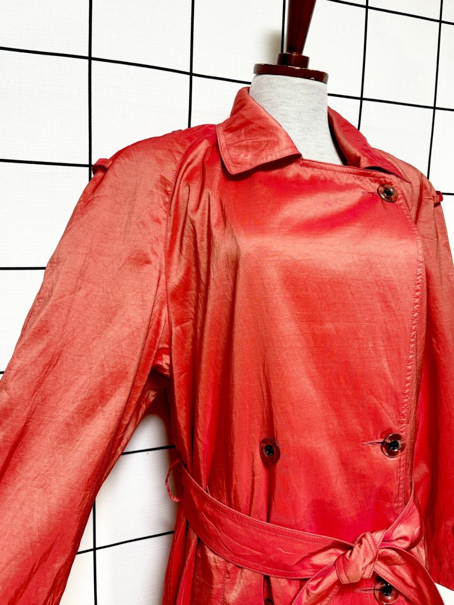 画像6: レッド 無地 リボンベルト付 レトロ USA古着 ヴィンテージトレンチコート (6)