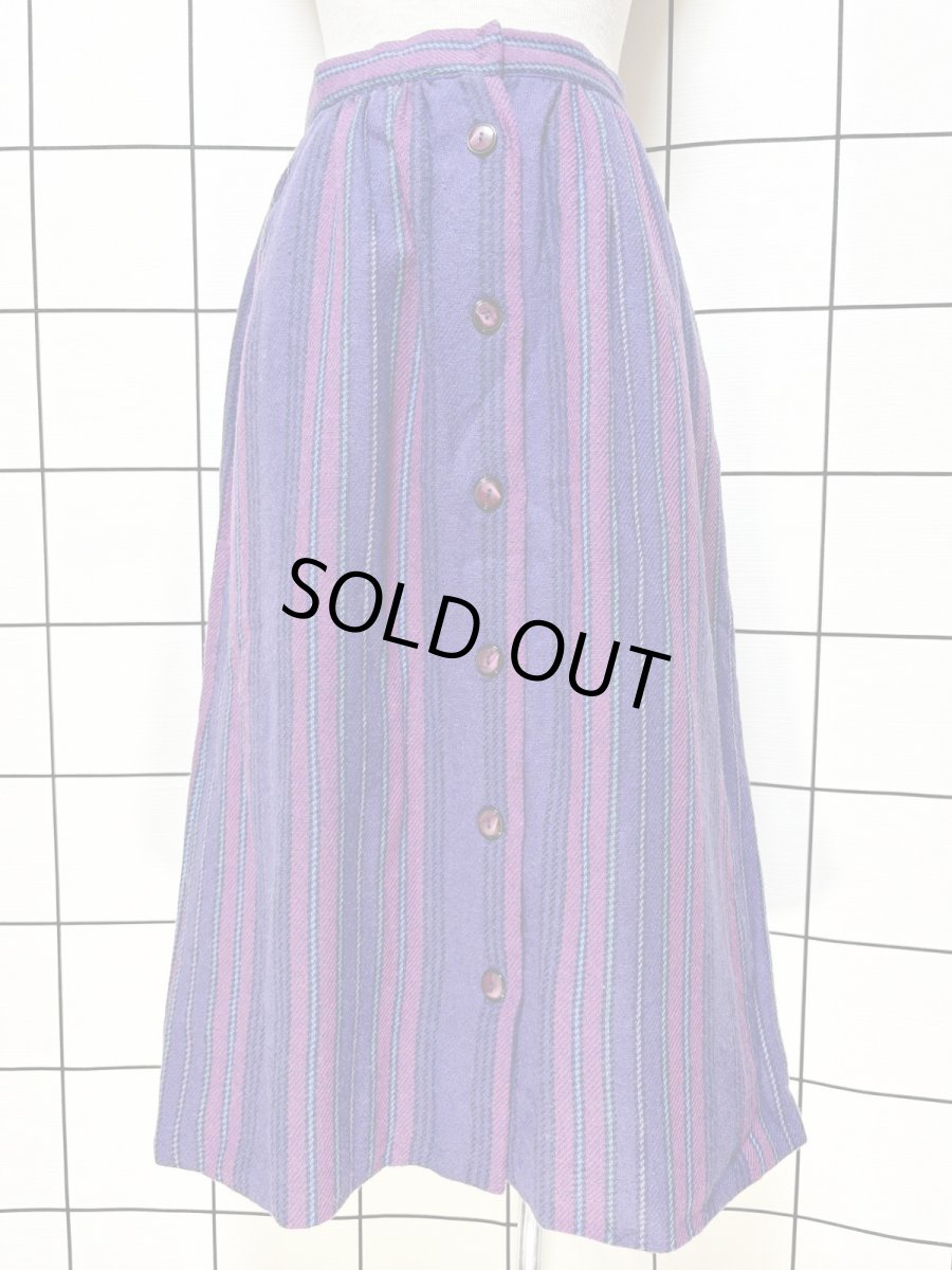 画像1: ストライプ柄 前開き パープル レトロ USA古着 ヴィンテージスカート (1)