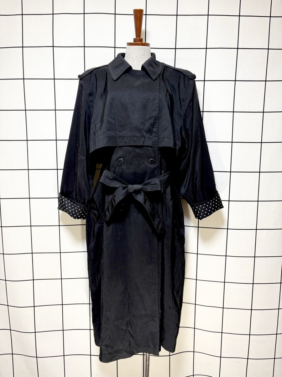 画像1: ブラック リボンベルト付 レトロ USA古着 ヴィンテージトレンチコート (1)
