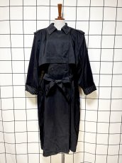 画像1: ブラック リボンベルト付 レトロ USA古着 ヴィンテージトレンチコート (1)