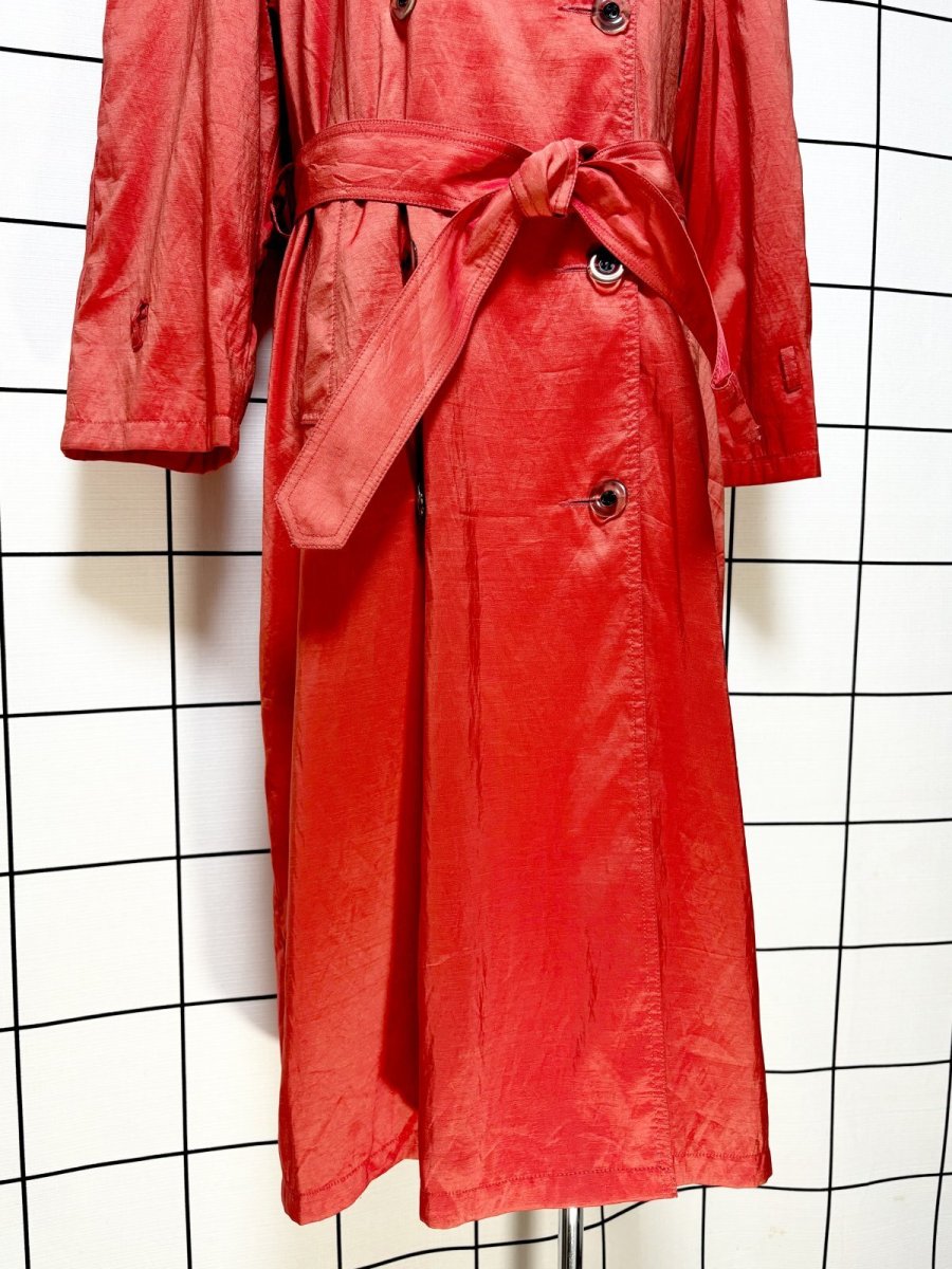 画像8: レッド 無地 リボンベルト付 レトロ USA古着 ヴィンテージトレンチコート (8)