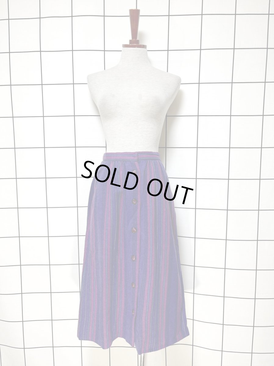 画像4: ストライプ柄 前開き パープル レトロ USA古着 ヴィンテージスカート (4)