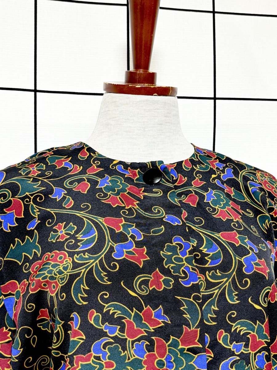 画像5: 花柄モチーフ ブラック ウエストゴム レトロ USA古着 ヴィンテージワンピース (5)