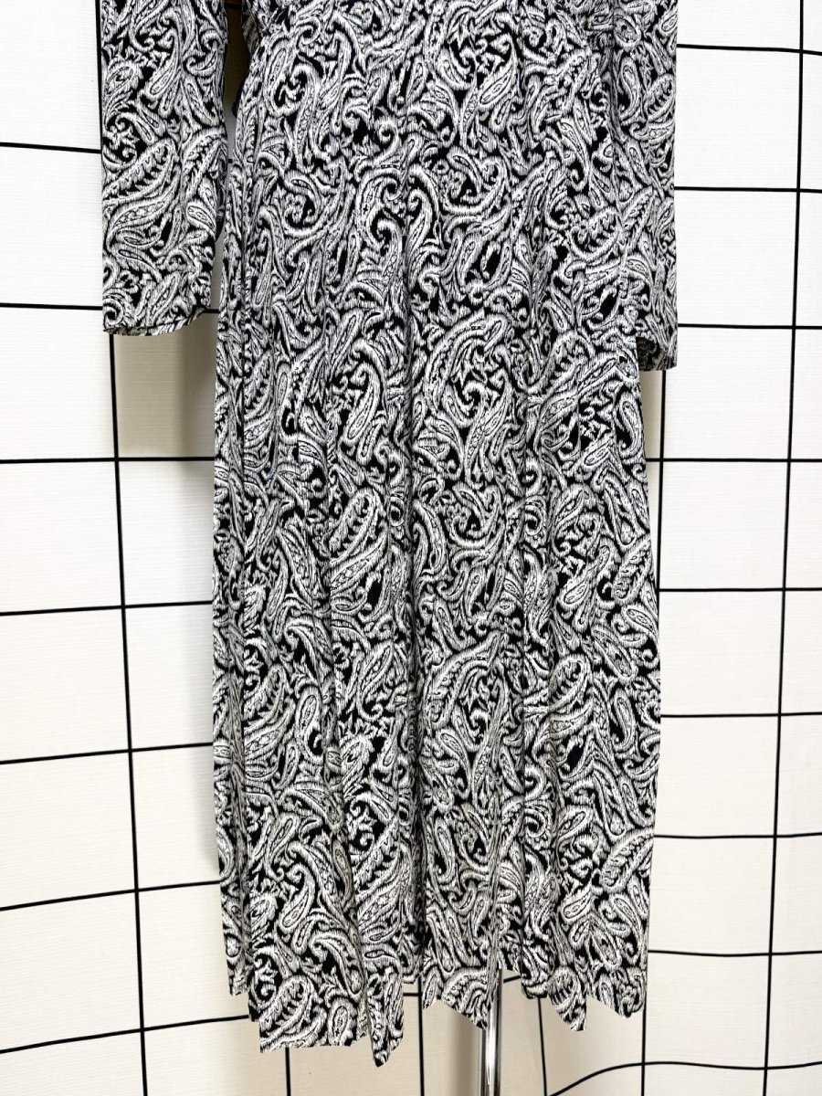 画像8: プリーツ切り替え ペイズリー モノクロ ウエストゴム レトロ USA古着 ヴィンテージワンピース (8)