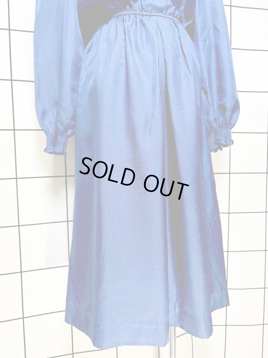 画像8: フリル装飾 無地 ネイビー ウエストゴム レトロ USA古着 ヴィンテージワンピース (8)