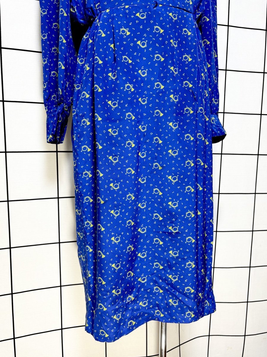 画像8: ラッパ柄 音符柄 ブルー ウエストゴム レトロ USA古着 ヴィンテージワンピース (8)