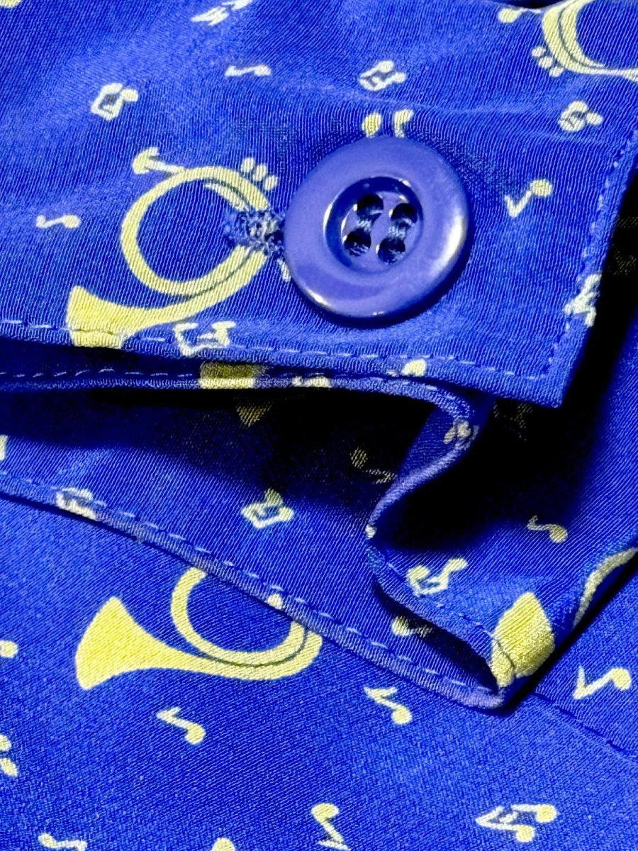 画像14: ラッパ柄 音符柄 ブルー ウエストゴム レトロ USA古着 ヴィンテージワンピース (14)