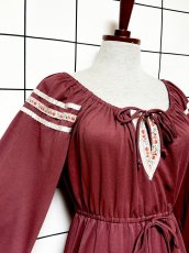 画像6: 花刺繡リボンテープ ダブルリボン ティアード レトロ USA古着 ヴィンテージワンピース (6)