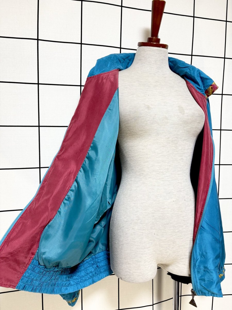 画像8: スカーフ柄 ゆったりサイズ ジップアップ レトロ USA古着 ジャンパー ヴィンテージブルゾンジャケット (8)