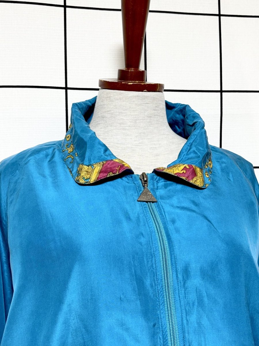 画像5: スカーフ柄 ゆったりサイズ ジップアップ レトロ USA古着 ジャンパー ヴィンテージブルゾンジャケット (5)