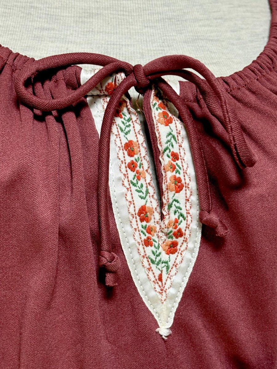 画像7: 花刺繡リボンテープ ダブルリボン ティアード レトロ USA古着 ヴィンテージワンピース (7)