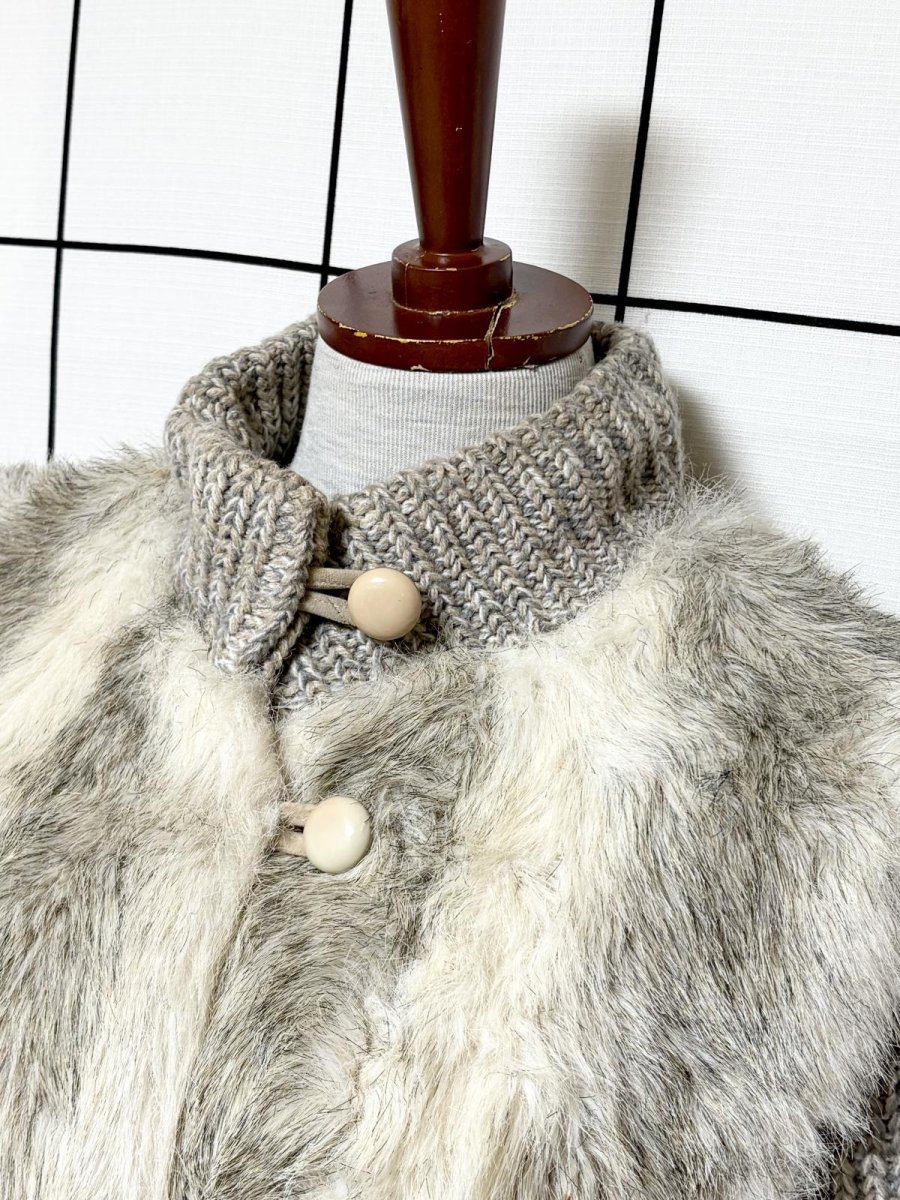 画像4: ファー ニット レイヤード風 レトロ USA古着 ヴィンテージコート (4)