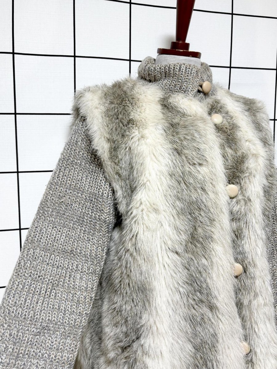 画像6: ファー ニット レイヤード風 レトロ USA古着 ヴィンテージコート (6)