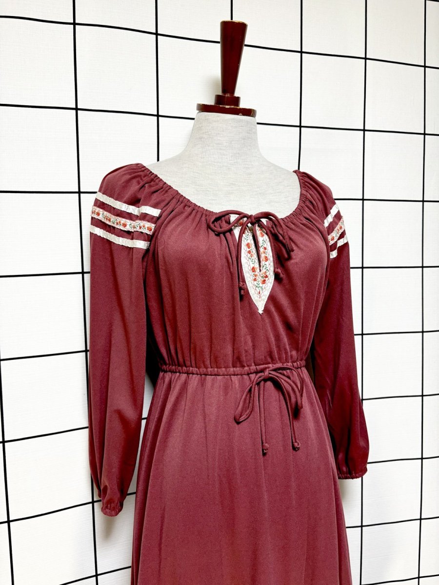 画像3: 花刺繡リボンテープ ダブルリボン ティアード レトロ USA古着 ヴィンテージワンピース (3)