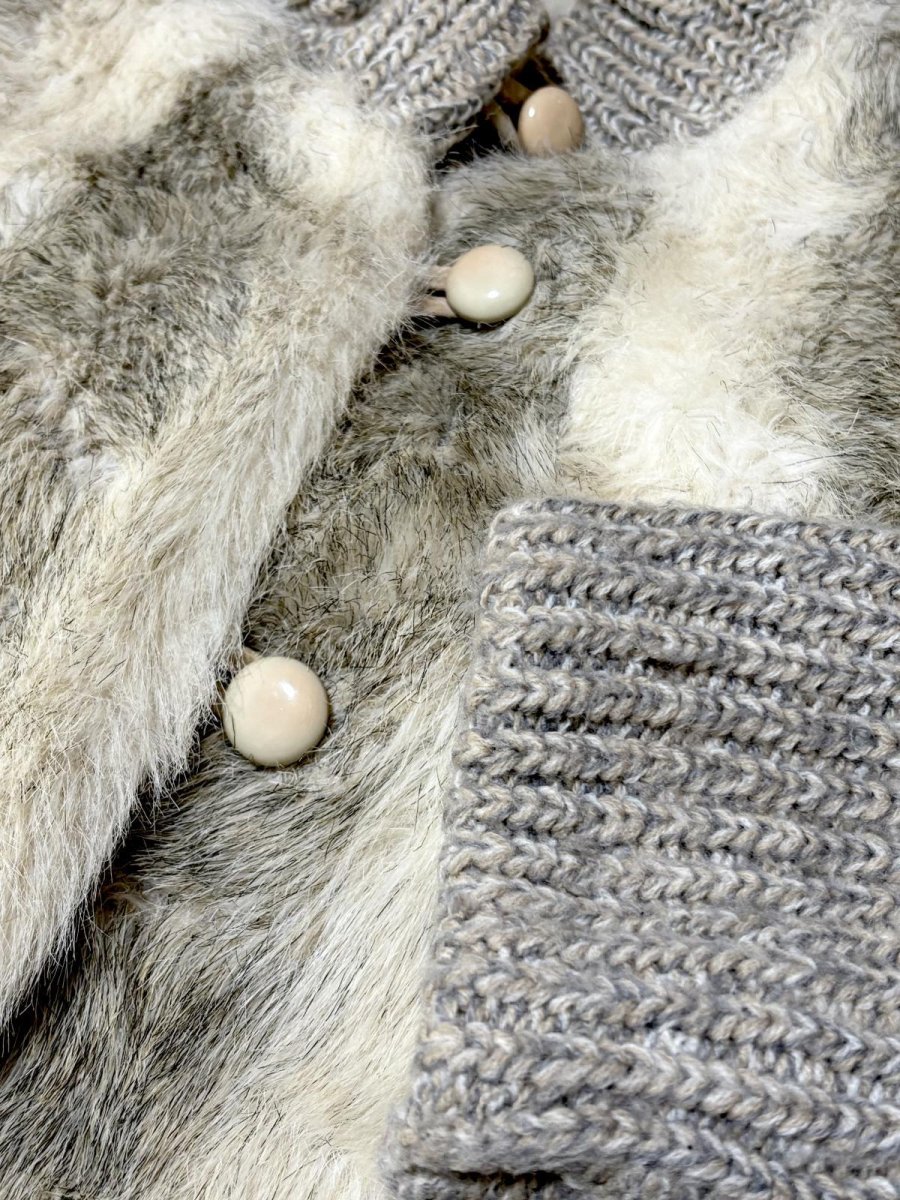 画像9: ファー ニット レイヤード風 レトロ USA古着 ヴィンテージコート (9)