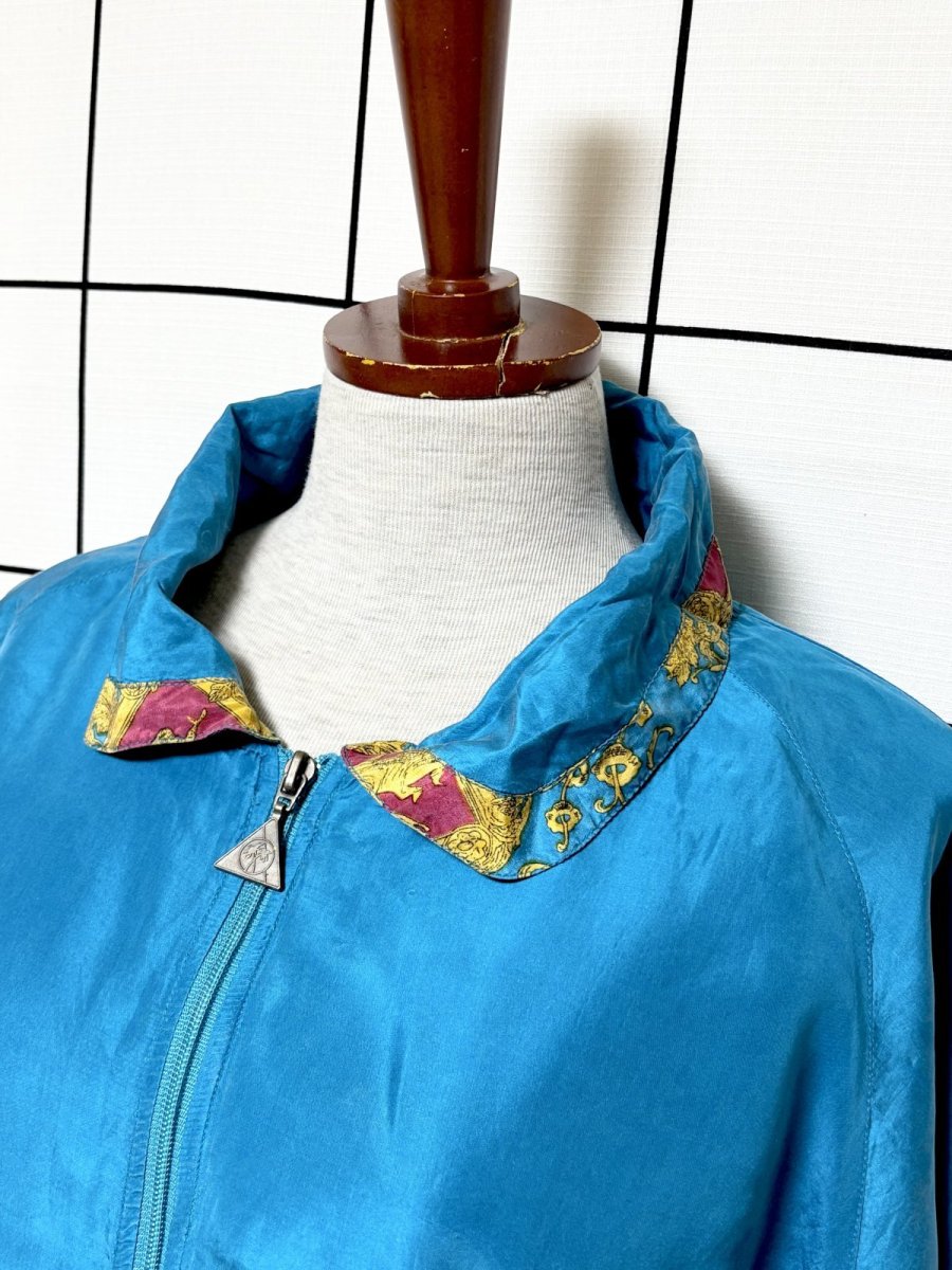 画像4: スカーフ柄 ゆったりサイズ ジップアップ レトロ USA古着 ジャンパー ヴィンテージブルゾンジャケット (4)