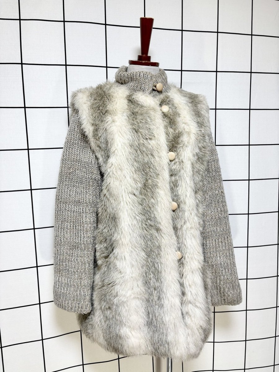 画像3: ファー ニット レイヤード風 レトロ USA古着 ヴィンテージコート (3)