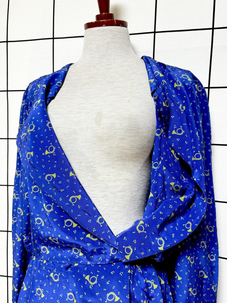 画像11: ラッパ柄 音符柄 ブルー ウエストゴム レトロ USA古着 ヴィンテージワンピース (11)