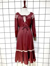 画像1: 花刺繡リボンテープ ダブルリボン ティアード レトロ USA古着 ヴィンテージワンピース (1)