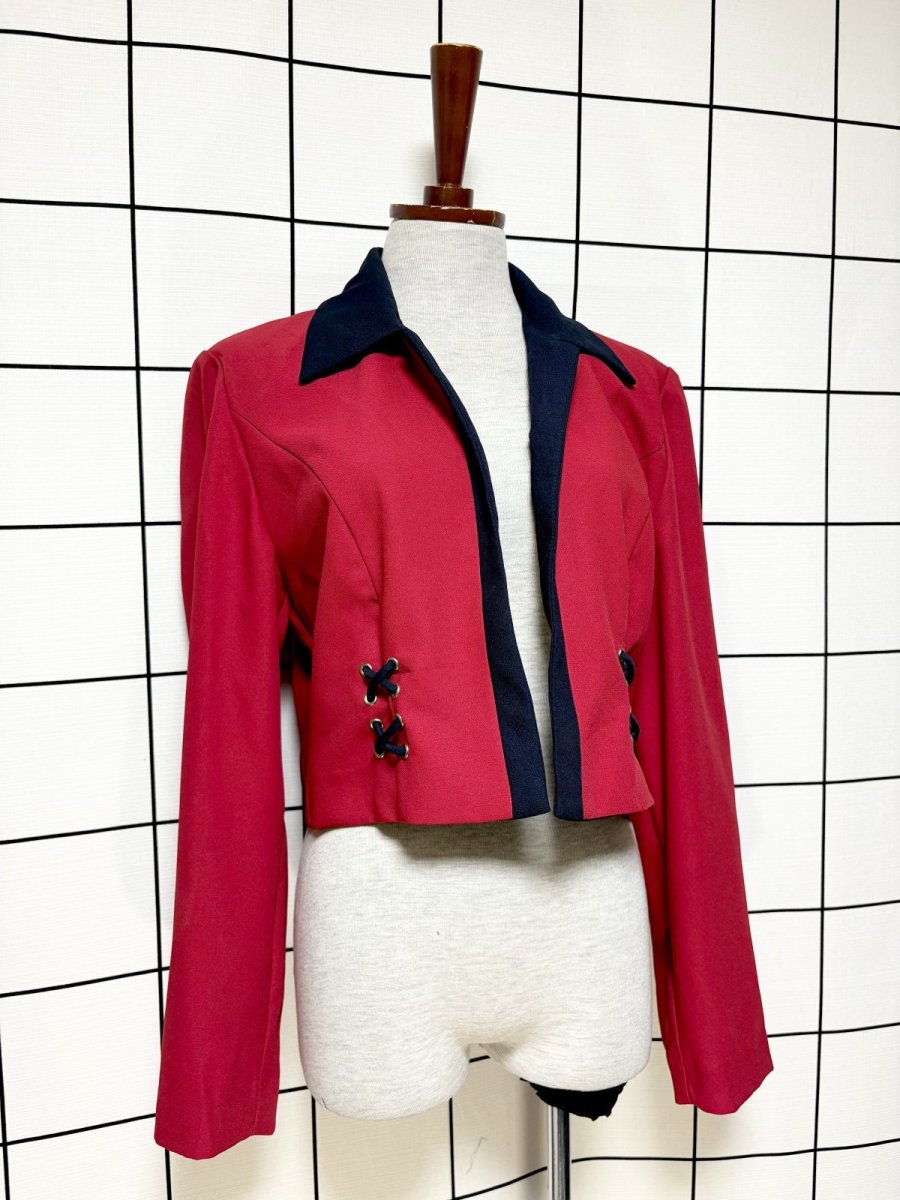 画像3: ショート丈 前開き バイカラー レッド ネイビー レトロ USA古着 ヴィンテージジャケット (3)