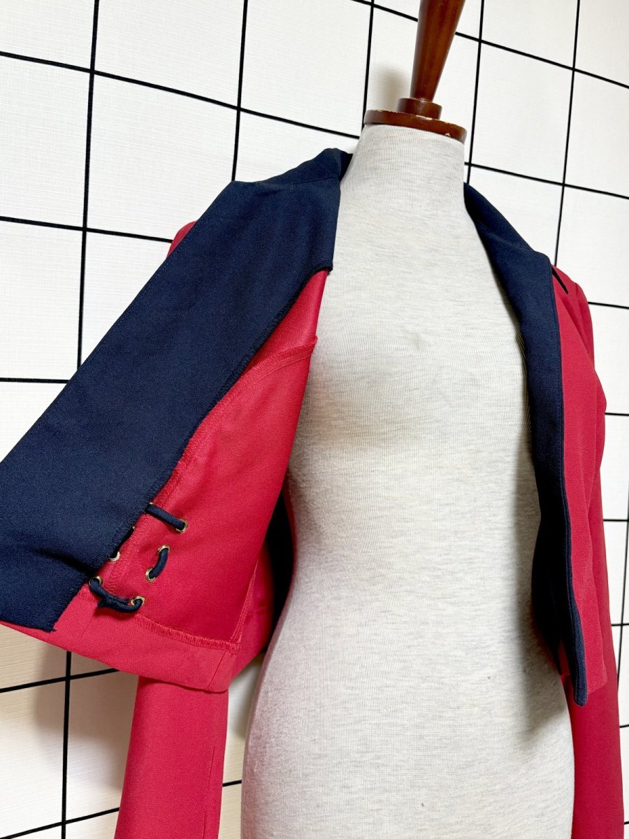 画像8: ショート丈 前開き バイカラー レッド ネイビー レトロ USA古着 ヴィンテージジャケット (8)