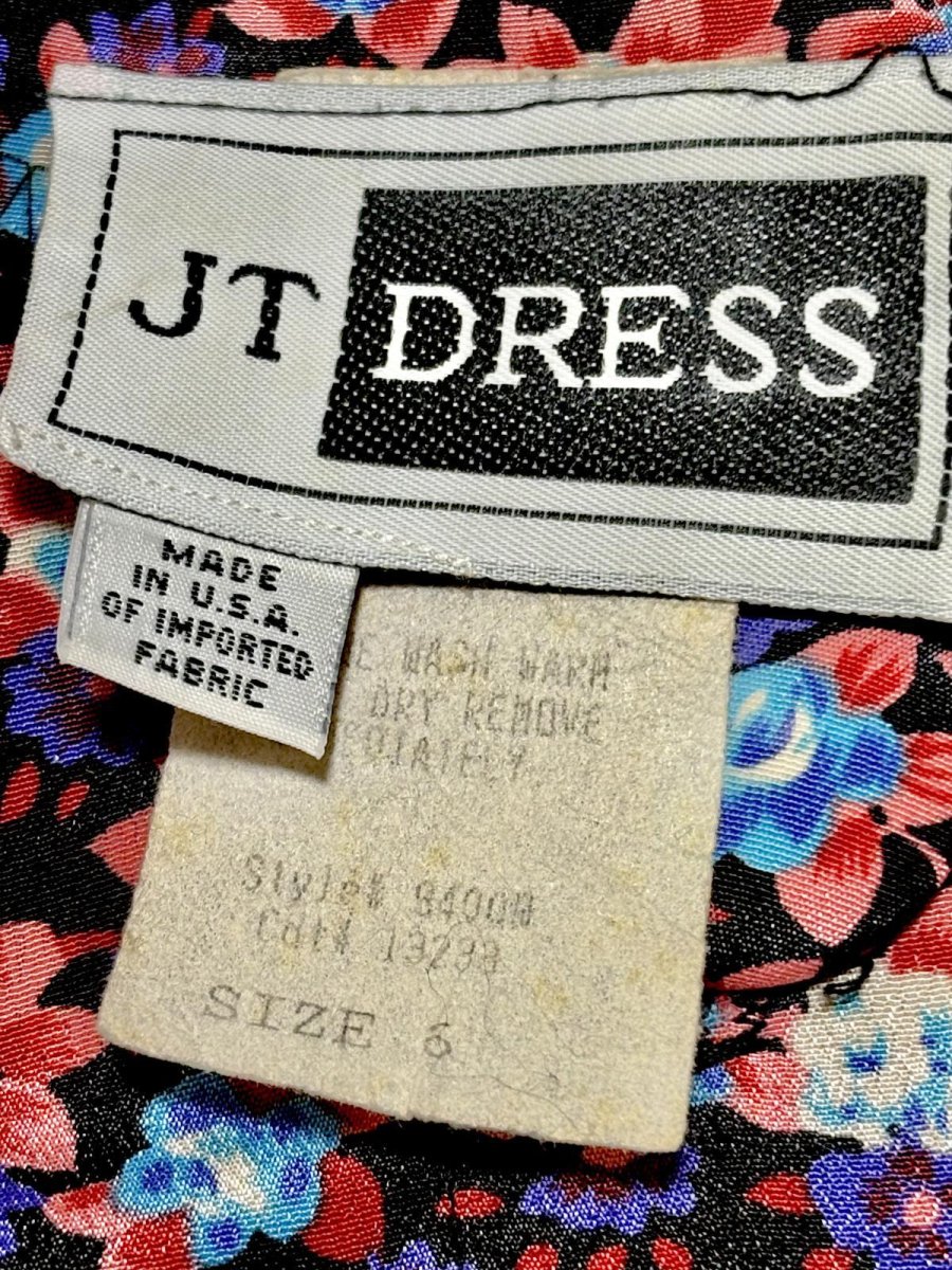 画像14: 総花柄 ノーカラー ウエストゴム レトロ USA古着 ヴィンテージワンピース (14)