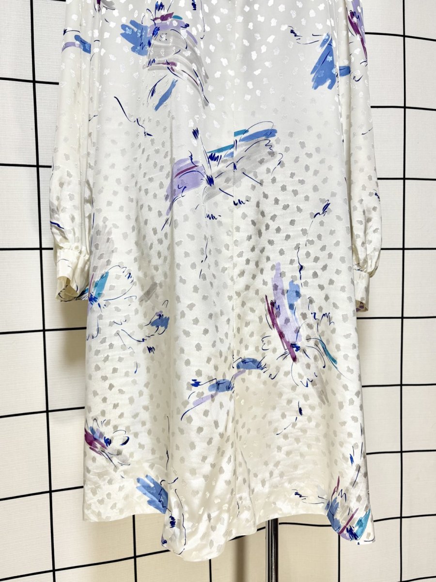 画像8: リボンタイ ホワイト アート柄 レトロ USA古着 ヴィンテージワンピース (8)