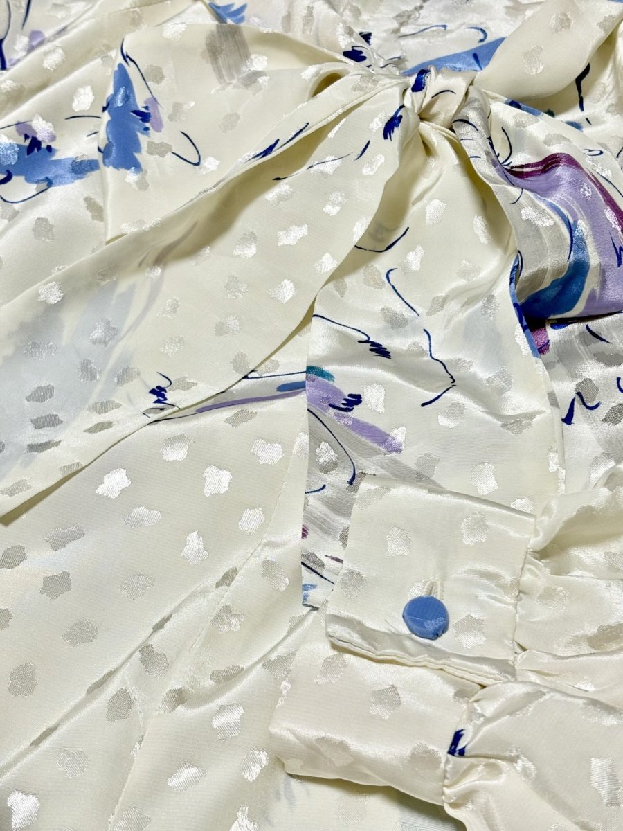 画像9: リボンタイ ホワイト アート柄 レトロ USA古着 ヴィンテージワンピース (9)