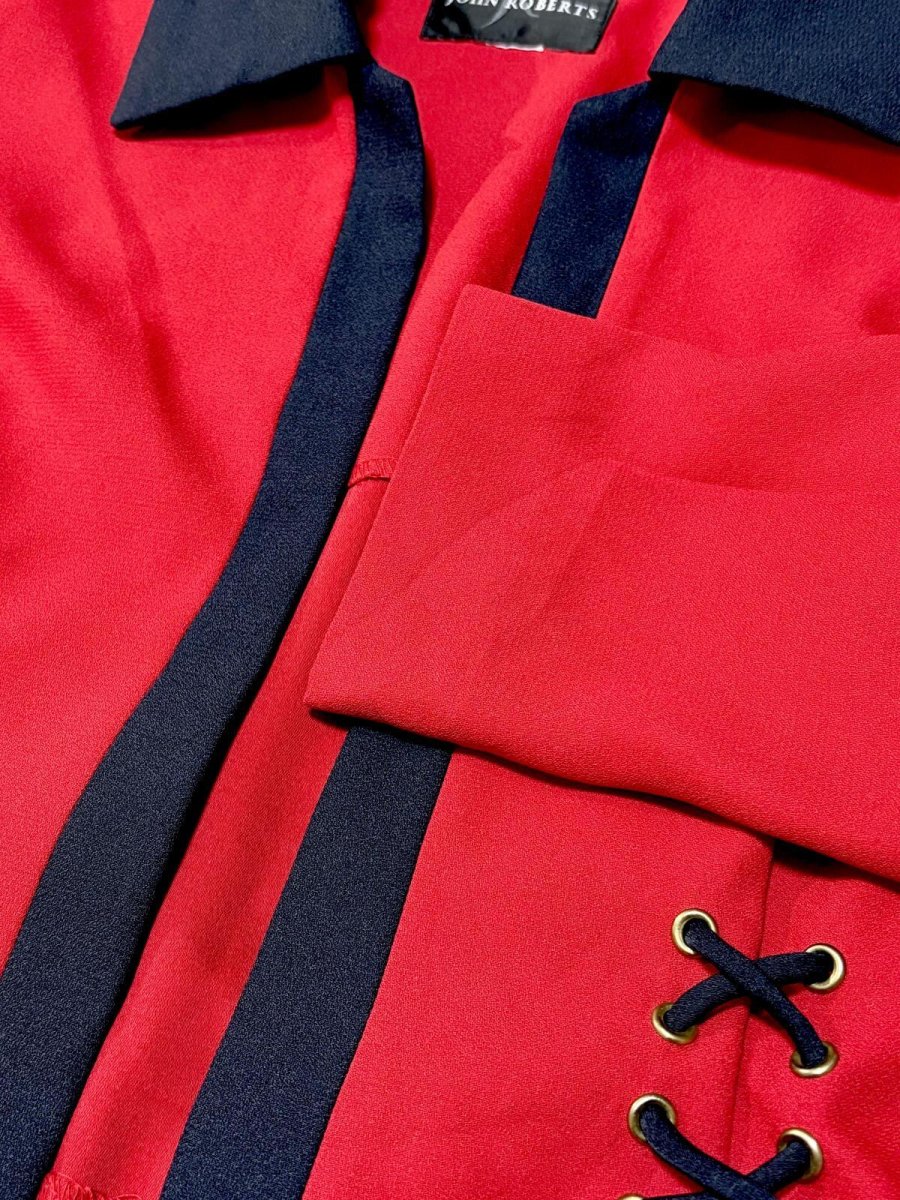 画像9: ショート丈 前開き バイカラー レッド ネイビー レトロ USA古着 ヴィンテージジャケット (9)