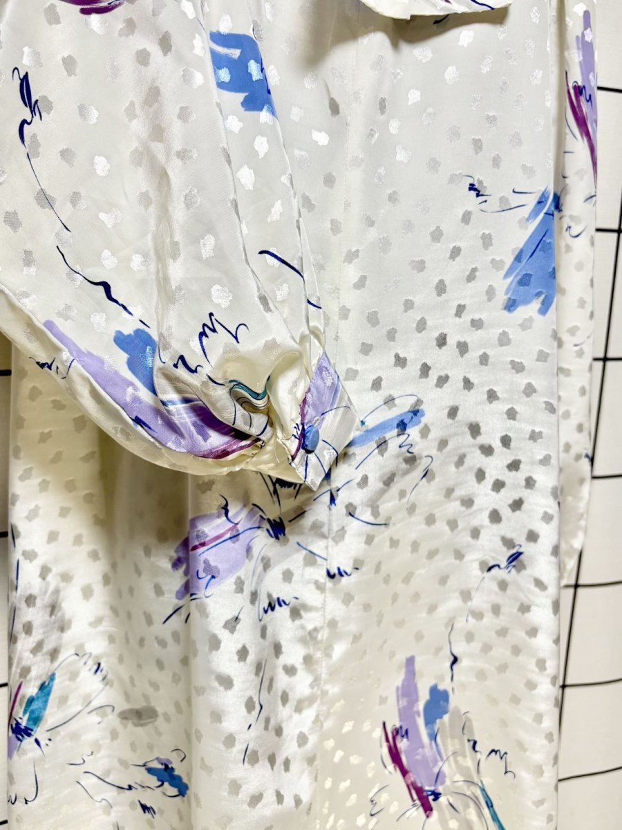 画像7: リボンタイ ホワイト アート柄 レトロ USA古着 ヴィンテージワンピース (7)