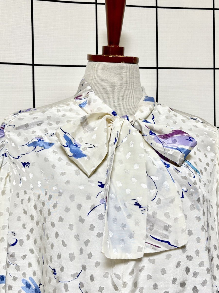 画像5: リボンタイ ホワイト アート柄 レトロ USA古着 ヴィンテージワンピース (5)