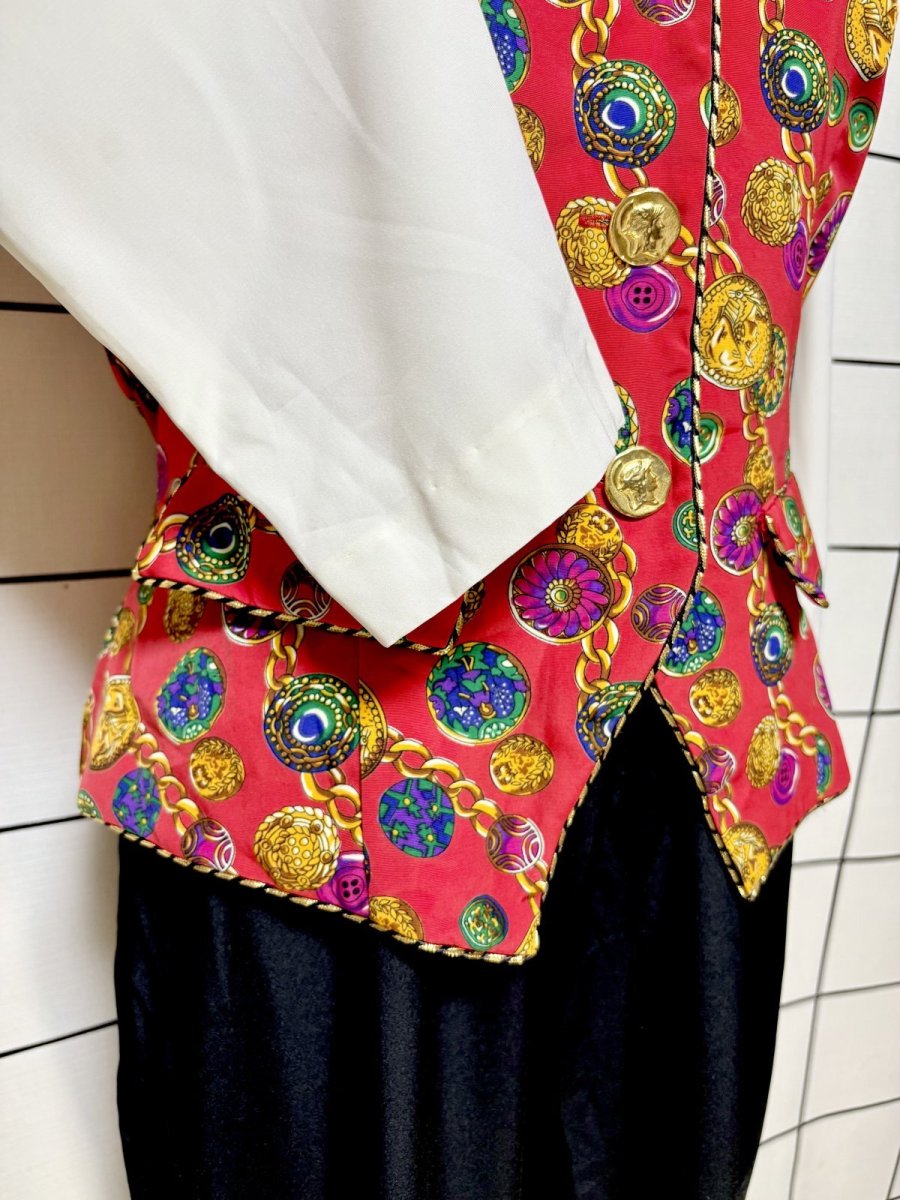 画像9: レイヤード風 スカーフ柄 ウエストゴム レトロ USA古着 ヴィンテージオールインワン (9)