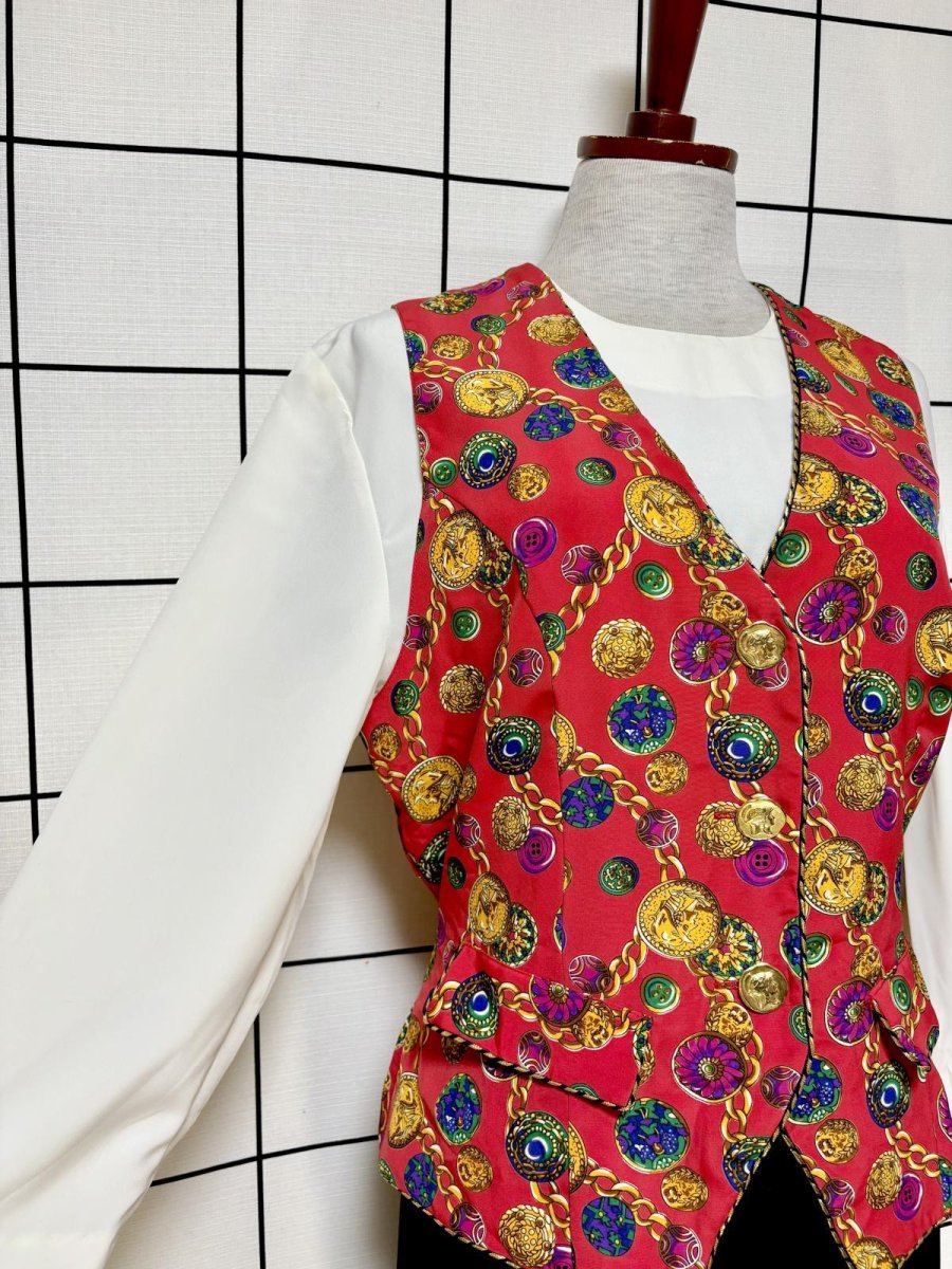 画像8: レイヤード風 スカーフ柄 ウエストゴム レトロ USA古着 ヴィンテージオールインワン (8)