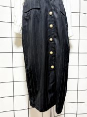 画像9: ベルトセット ストライプ 前開き モノクロ レトロ USA古着 ヴィンテージワンピース (9)