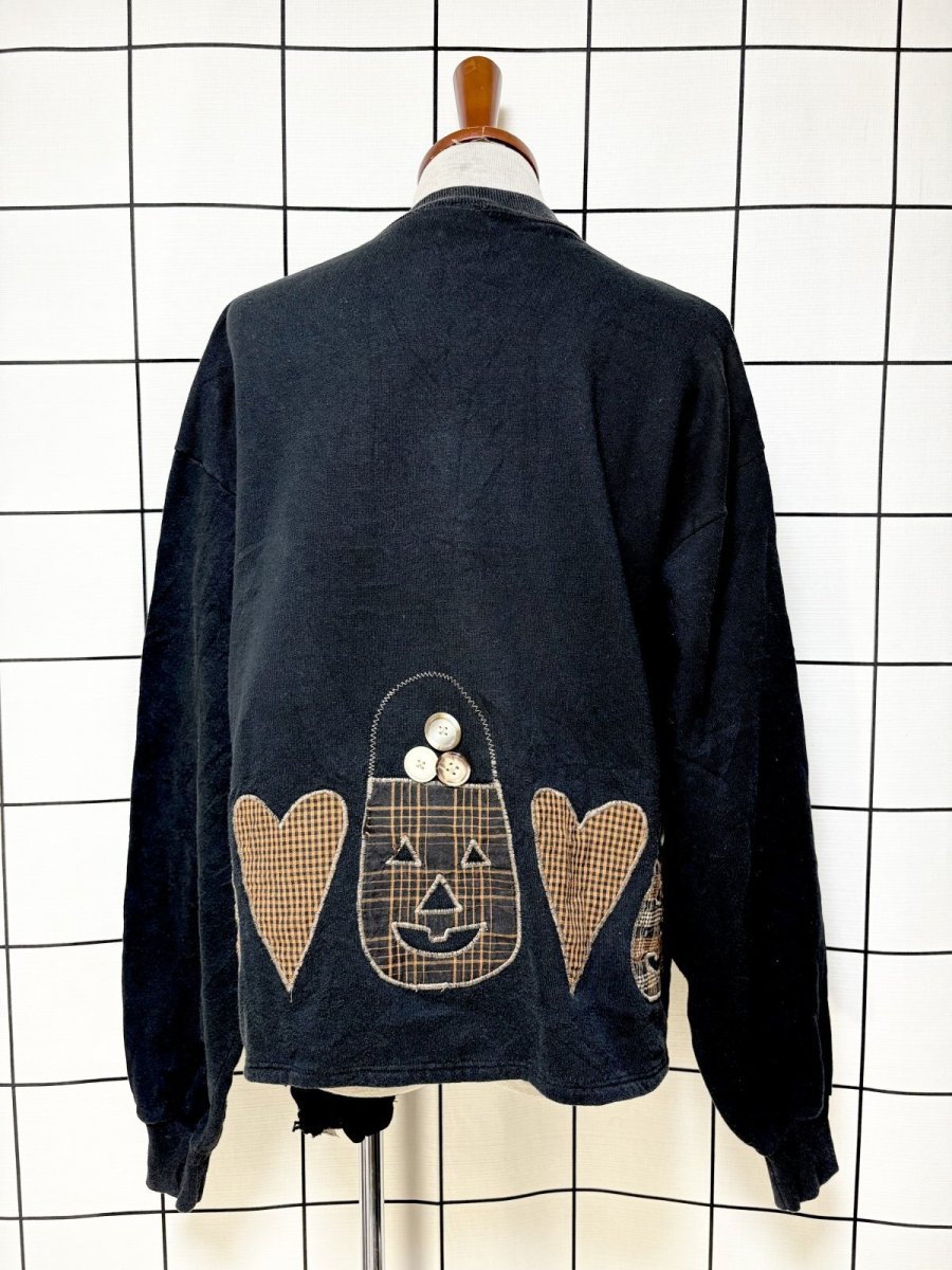 画像2: ハロウィン刺繍 チェック ブラック レトロ USA古着 ヴィンテージスウェット (2)