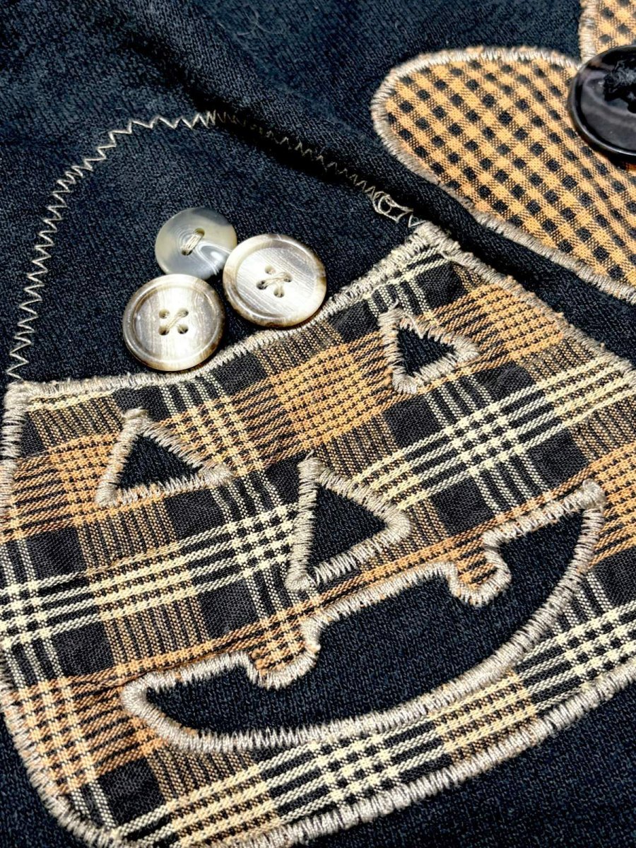 画像9: ハロウィン刺繍 チェック ブラック レトロ USA古着 ヴィンテージスウェット (9)