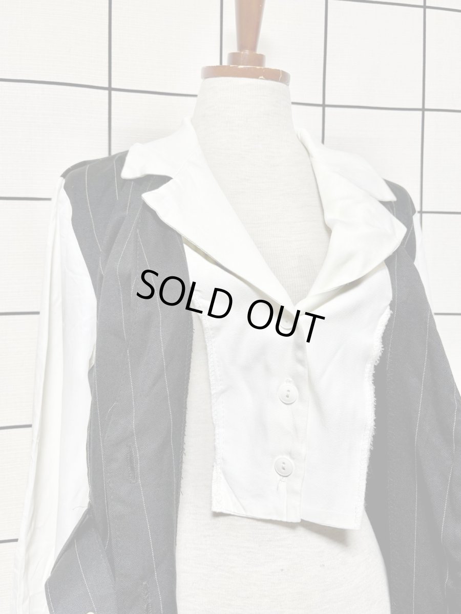 画像10: ベルトセット ストライプ 前開き モノクロ レトロ USA古着 ヴィンテージワンピース (10)