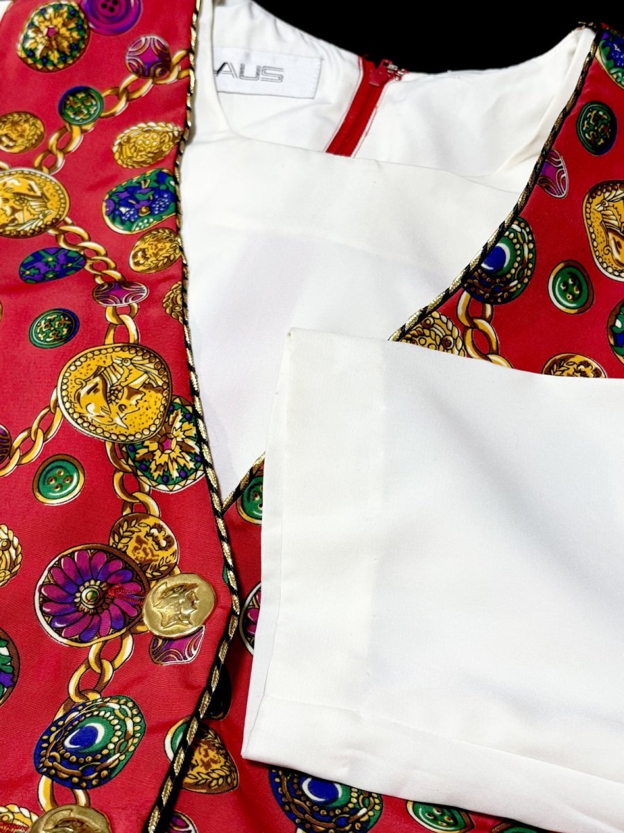 画像14: レイヤード風 スカーフ柄 ウエストゴム レトロ USA古着 ヴィンテージオールインワン (14)