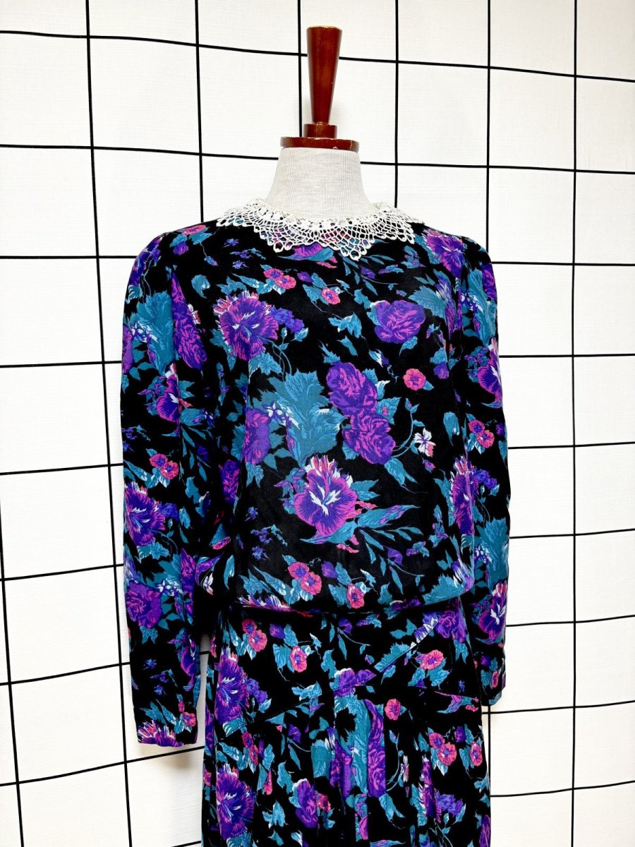 画像4: 花柄 レース襟 レトロ USA古着 ヴィンテージワンピース (4)