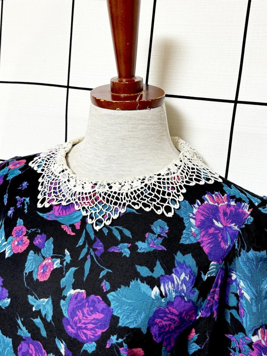 画像5: 花柄 レース襟 レトロ USA古着 ヴィンテージワンピース (5)