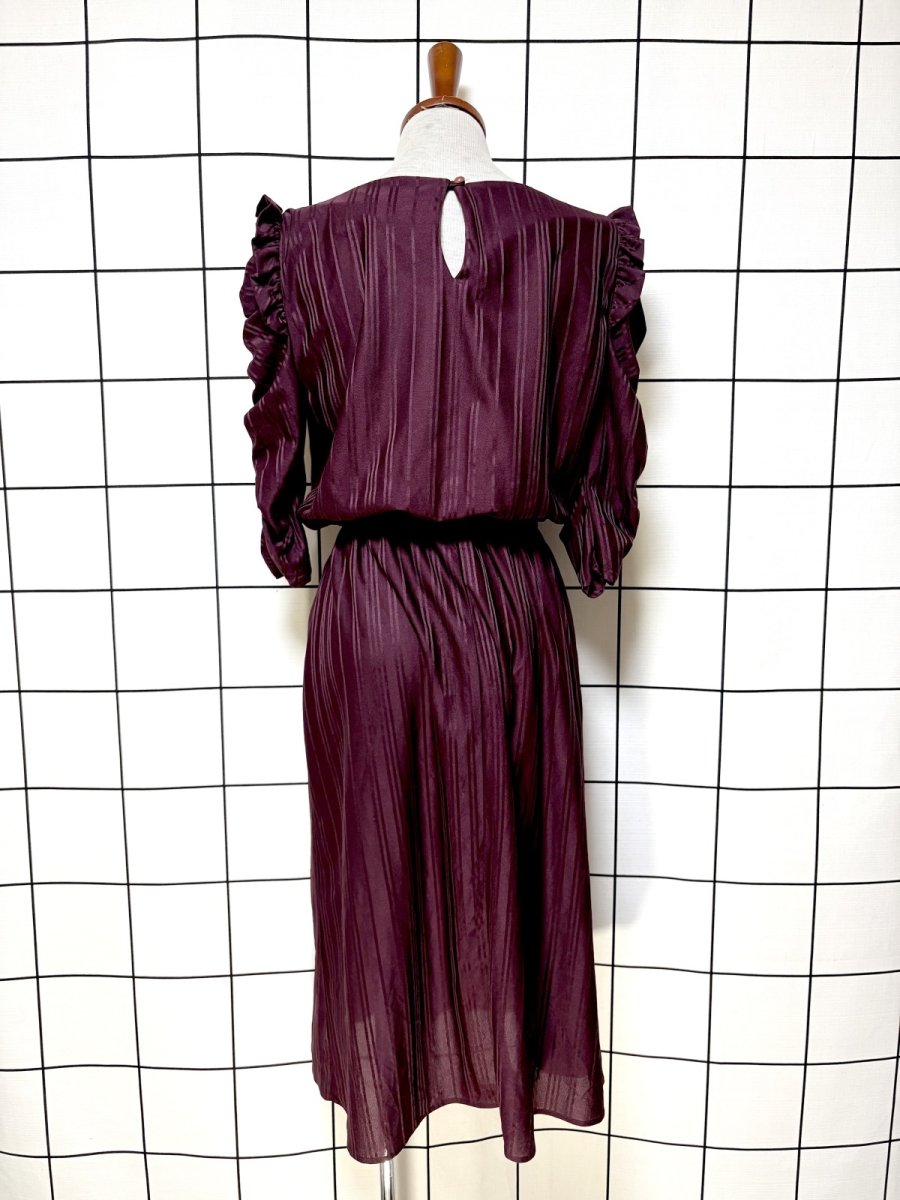 画像2: ストライプ シャーリング ウエストゴム レトロ USA古着 ヴィンテージワンピース (2)