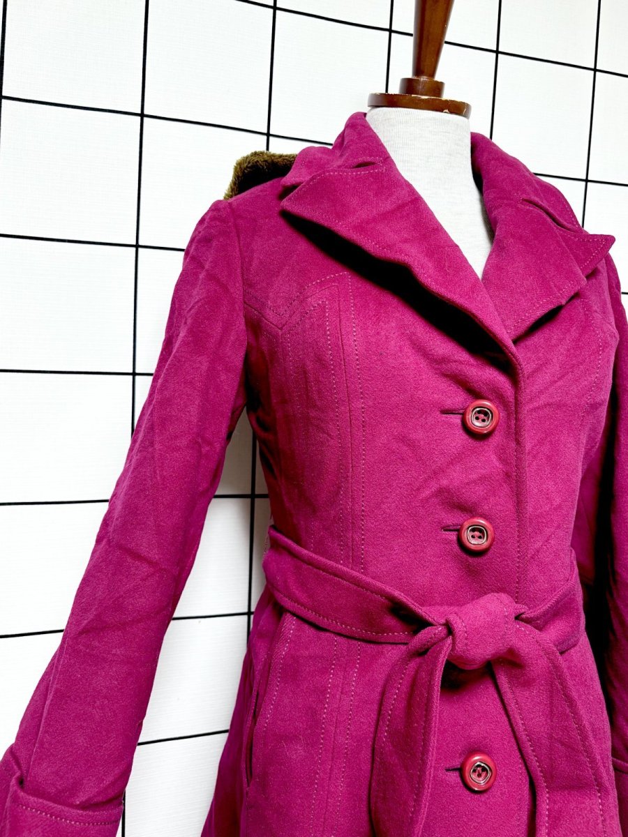 画像7: 無地 フード付 リボンベルト付 レトロ USA古着 ヴィンテージコート (7)