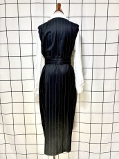 画像2: ベルトセット ストライプ 前開き モノクロ レトロ USA古着 ヴィンテージワンピース (2)