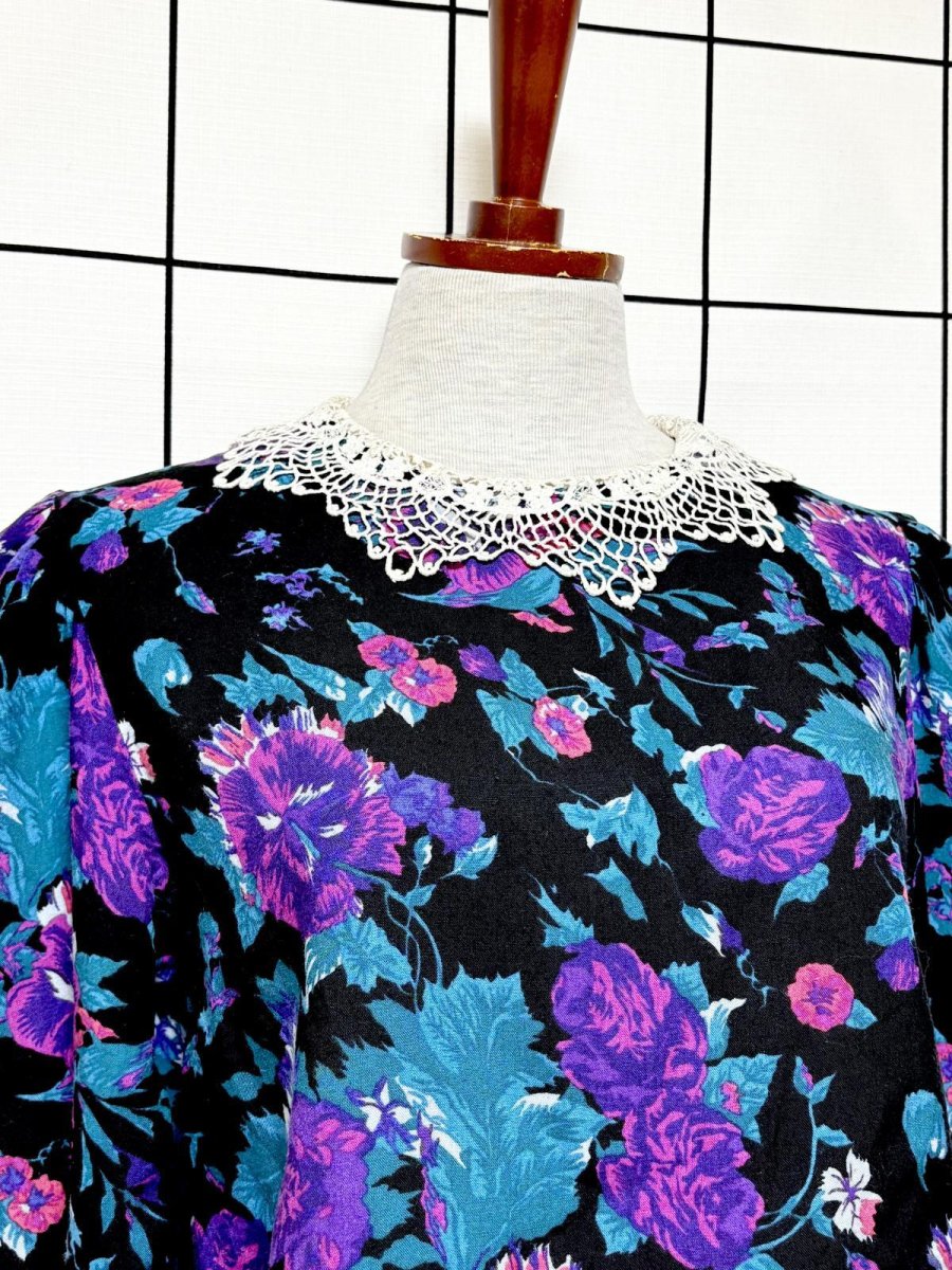 画像6: 花柄 レース襟 レトロ USA古着 ヴィンテージワンピース (6)